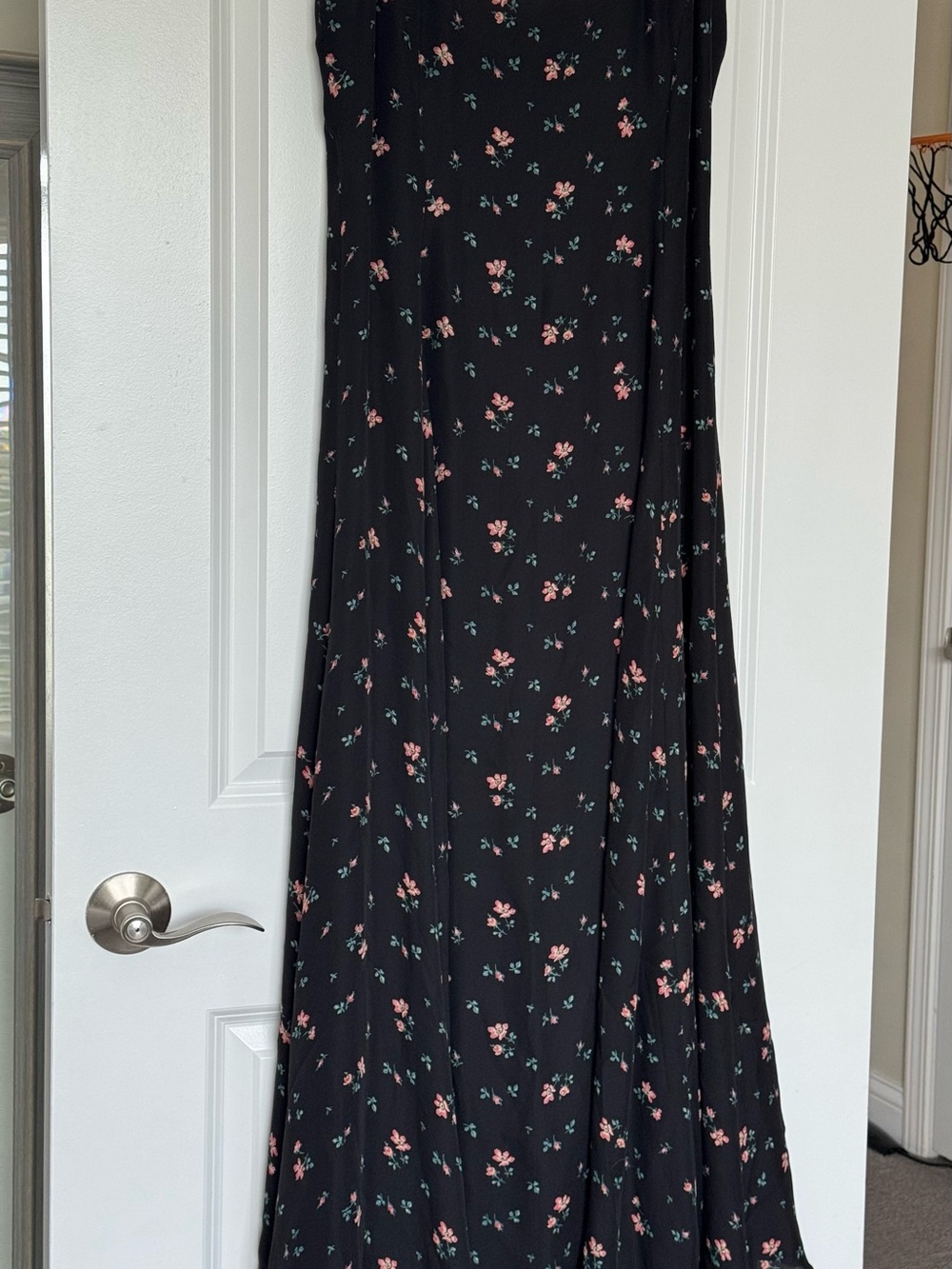Ralph Lauren Black Maxi Slip Dress with Pink Floral Print